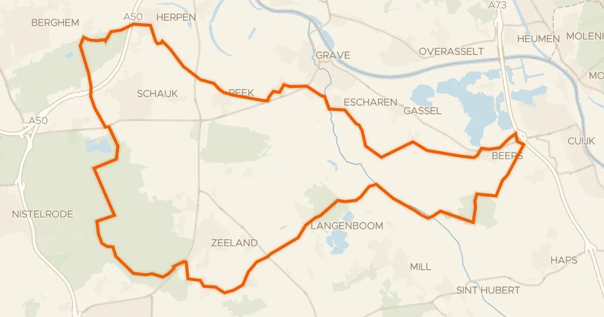 Kaart van de fietsroute Rondje De Maashorst en Herperduin