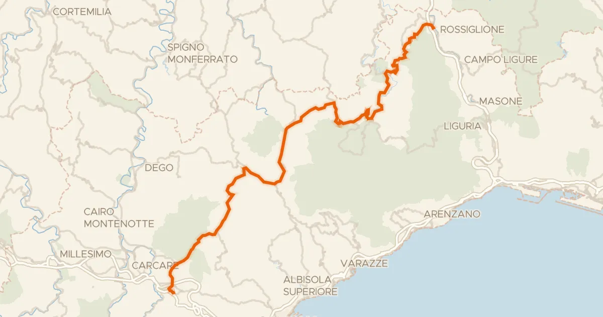 Kaart van de fietsroute ABT Tappa 1: Altare - Rossiglione