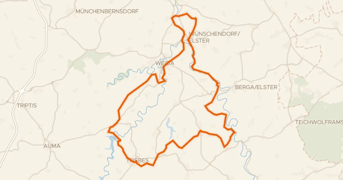Kaart van de fietsroute Rondje Weidatalsperre en Weiße Elster