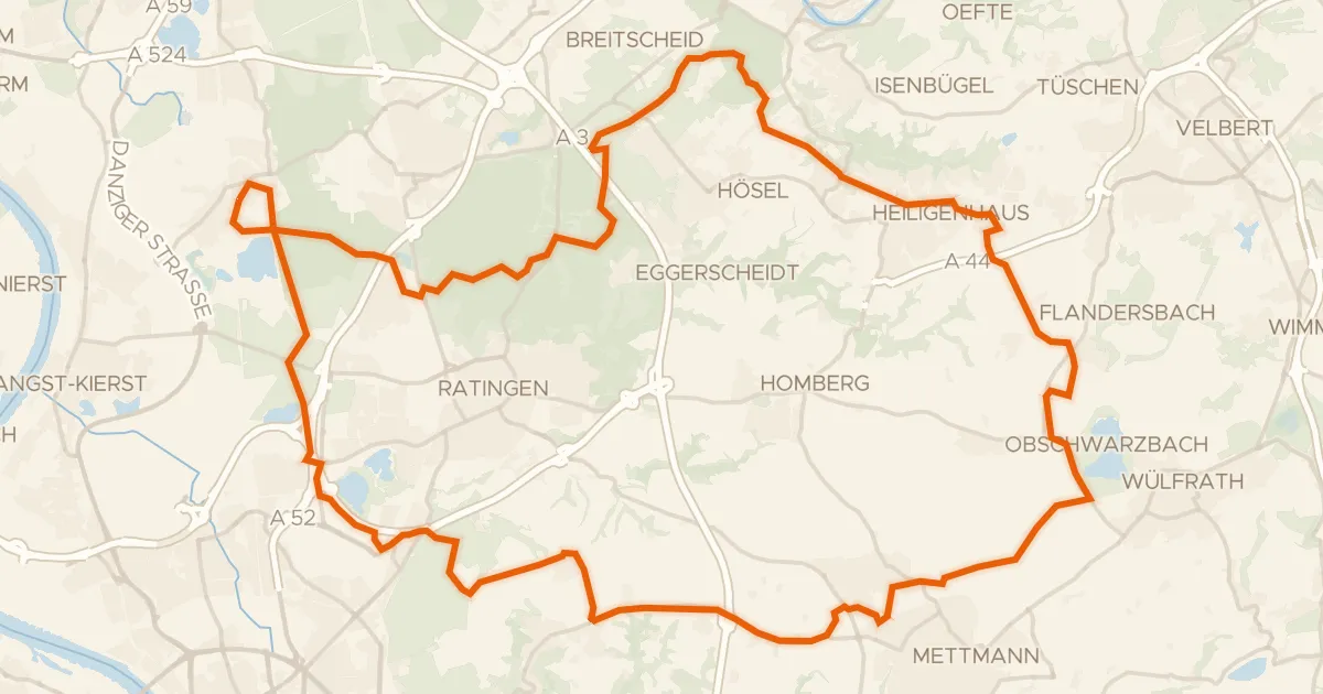 Kaart van de fietsroute Rondje Burg Angermund en Rotthäuser Bachtal