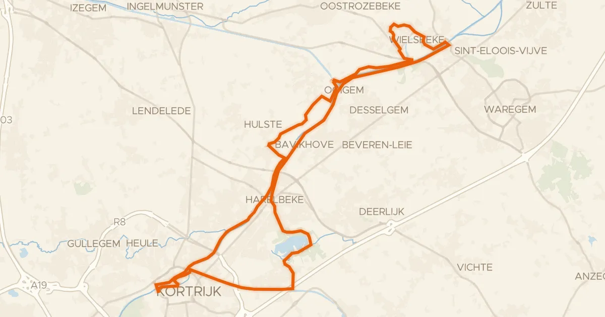 Kaart van de fietsroute Vlasleie