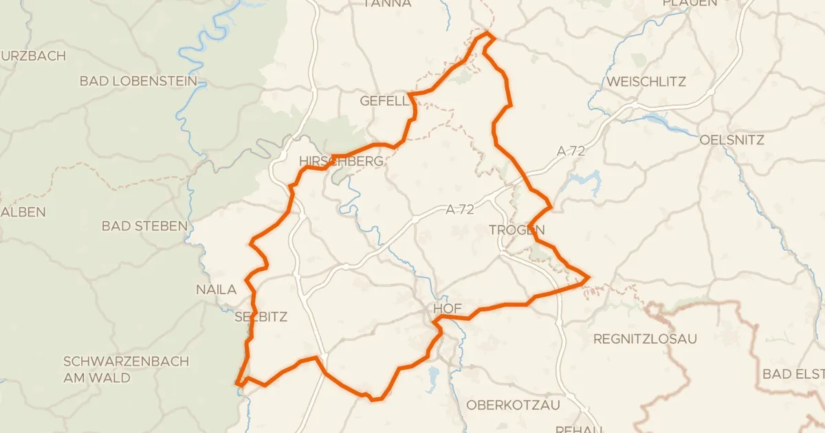Map of the cycling route Rondje Schloss Hirschberg en Burgruine Wiedersberg
