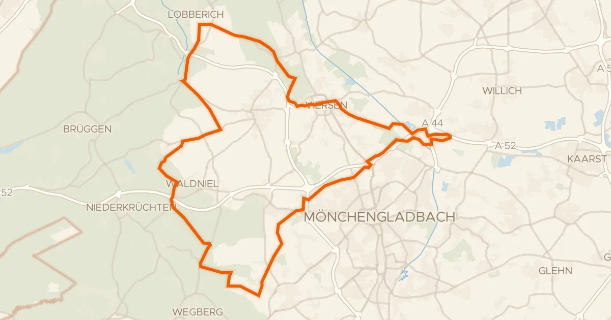 Map of the cycling route Rondje Baggersee Vorster Busch en Oberer Breyeller See