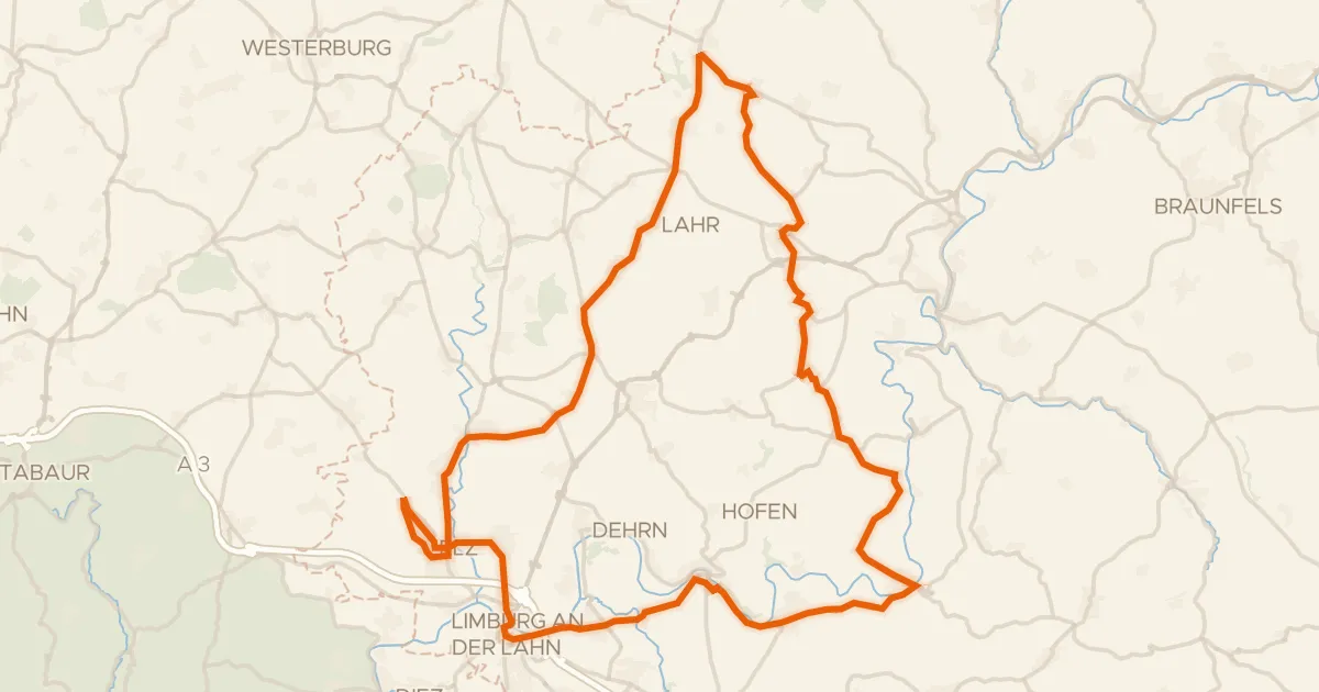 Kaart van de fietsroute Rondje Burg Runkel en Schloss Hadamar
