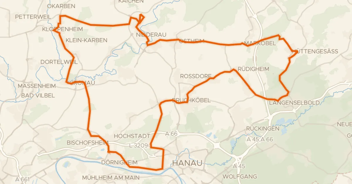 Kaart van de fietsroute Rondje Burg Wonnecken en Schloss Philippsruhe
