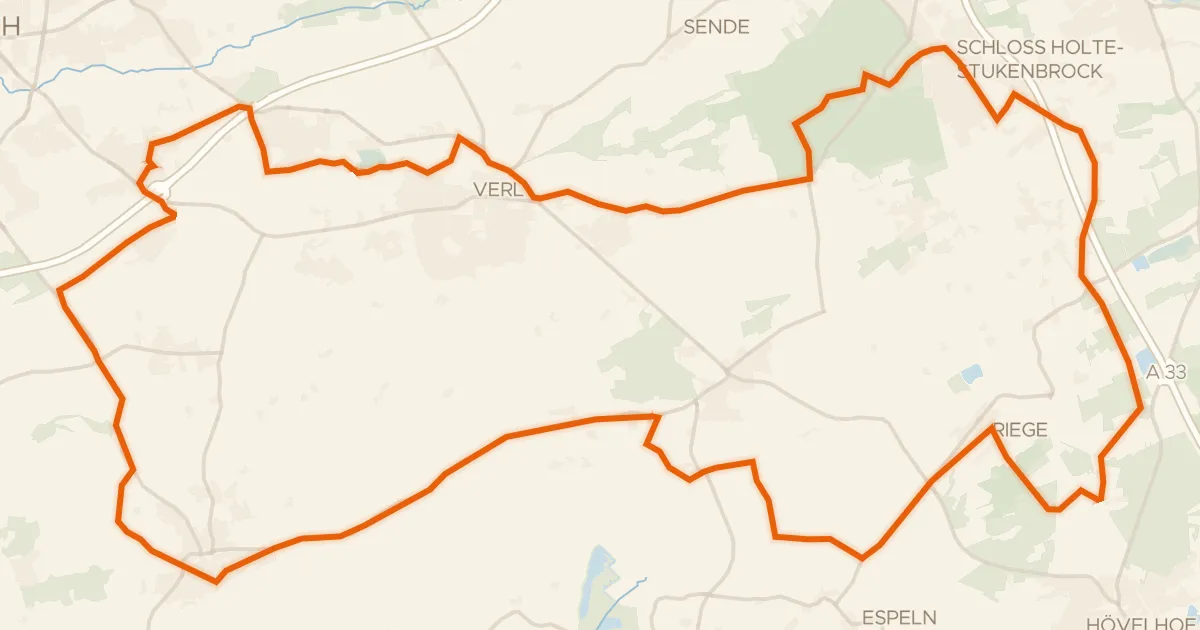 Kaart van de fietsroute Rondje Schloss Holte en Verler See