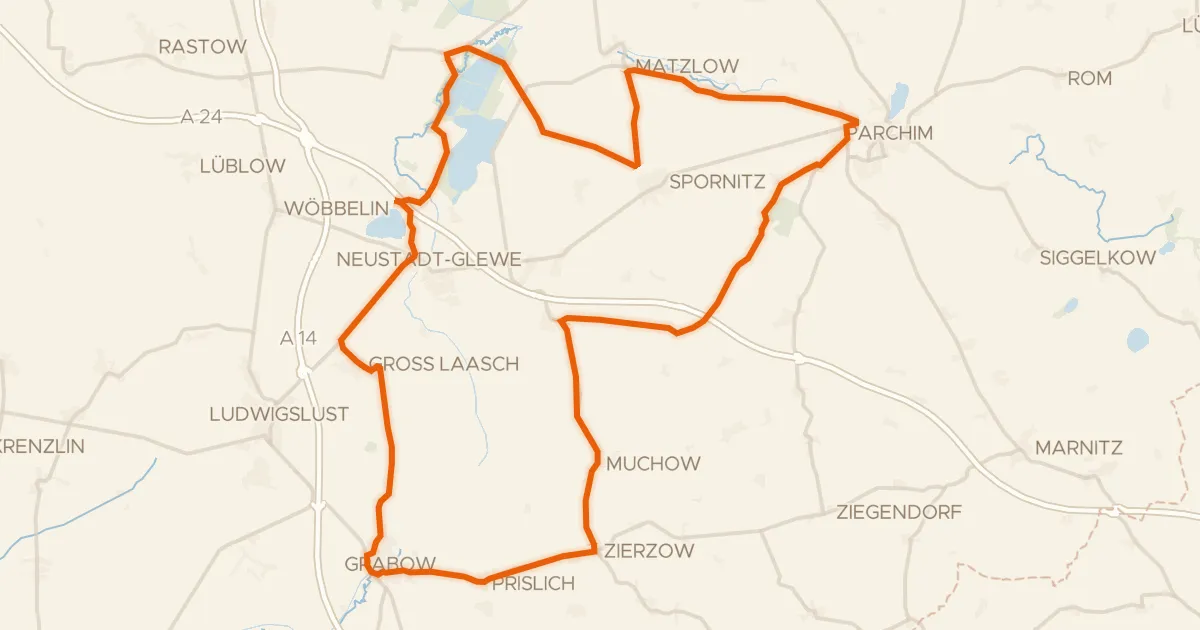 Map of the cycling route Rondje Sonnenberg en Fischteiche in der Lewitz