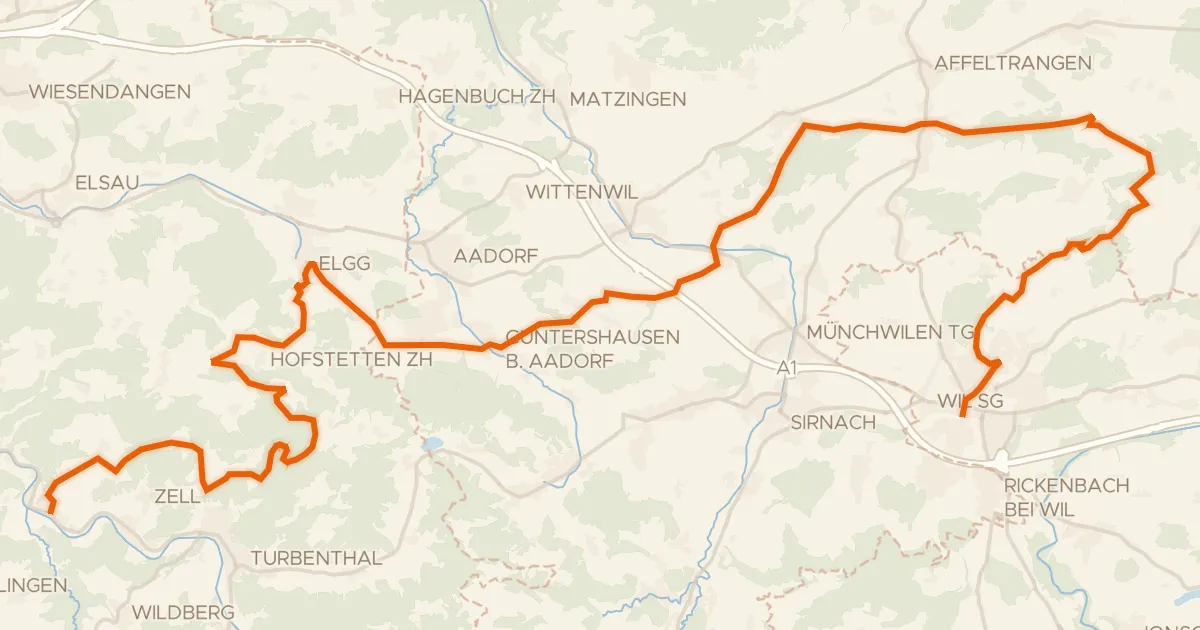 Kaart van de fietsroute Herzschlaufe Wil – Etappe 2