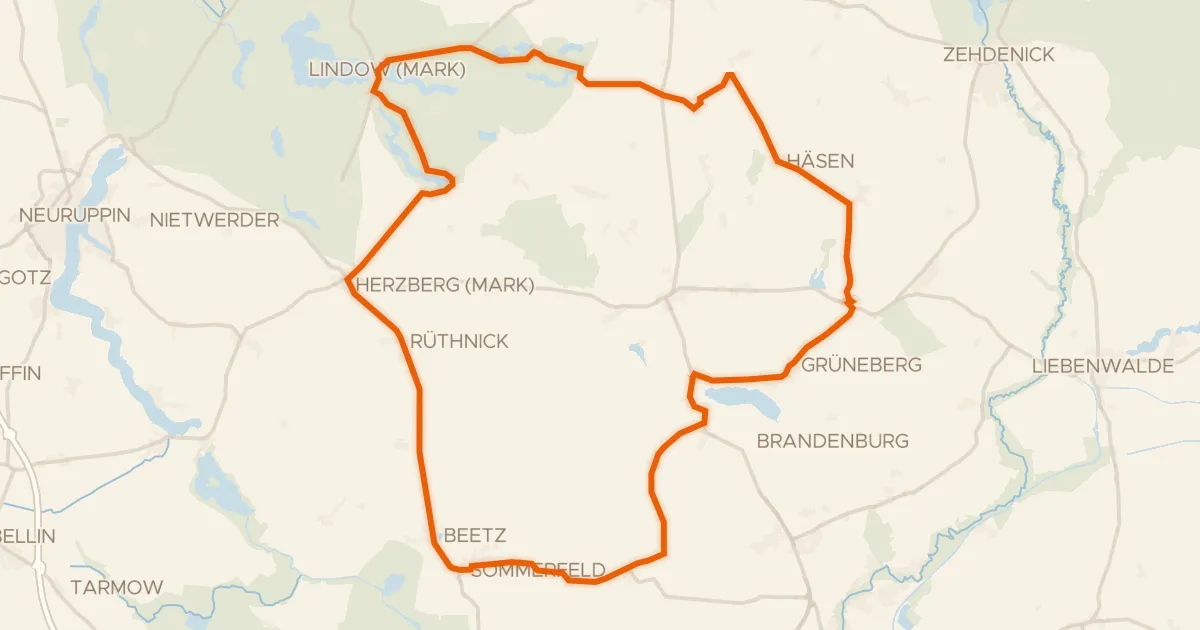 Map of the cycling route Rondje Schloss Meseberg en Wutzsee