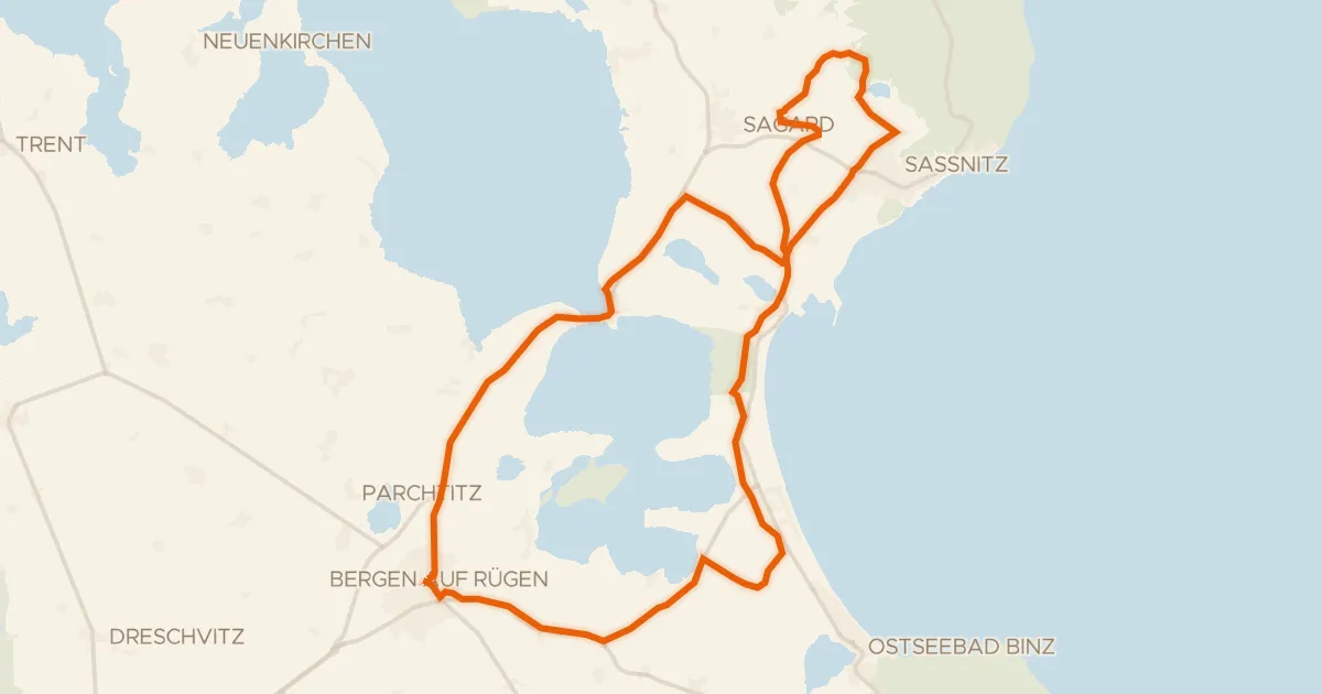 Kaart van de fietsroute Rondje Kleiner Wostevitzer Teich en Großer Jasmunder Bodden