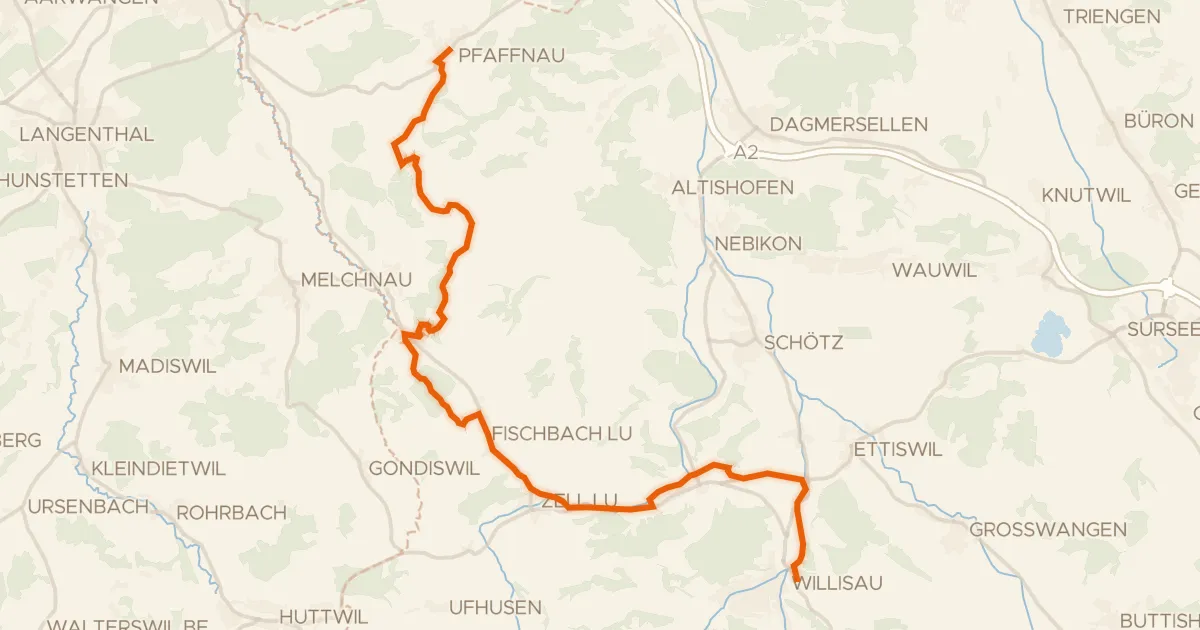 Kaart van de fietsroute Luzerner Hinterland-Rigi