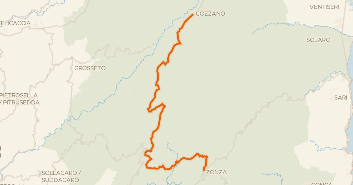 Kaart van de fietsroute GT20 / Étape 11 : Zicavu - Zonza