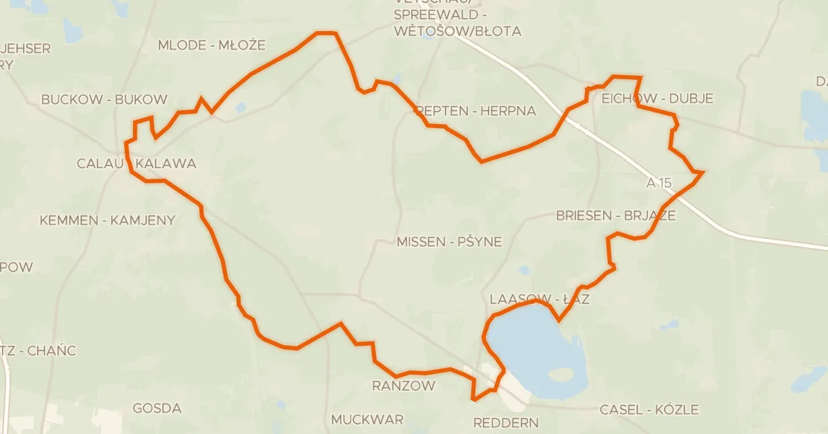 Kaart van de fietsroute Rondje Dunkelsburg en Gräbendorfer See