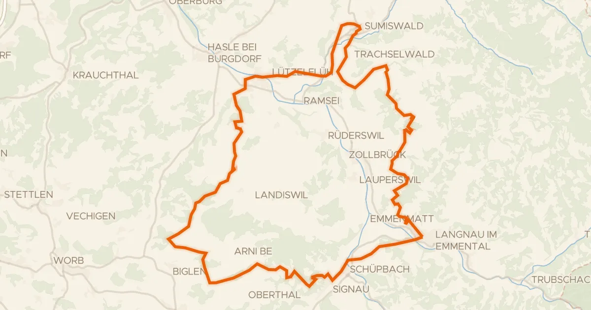 Kaart van de fietsroute Herzschlaufe Gotthelf