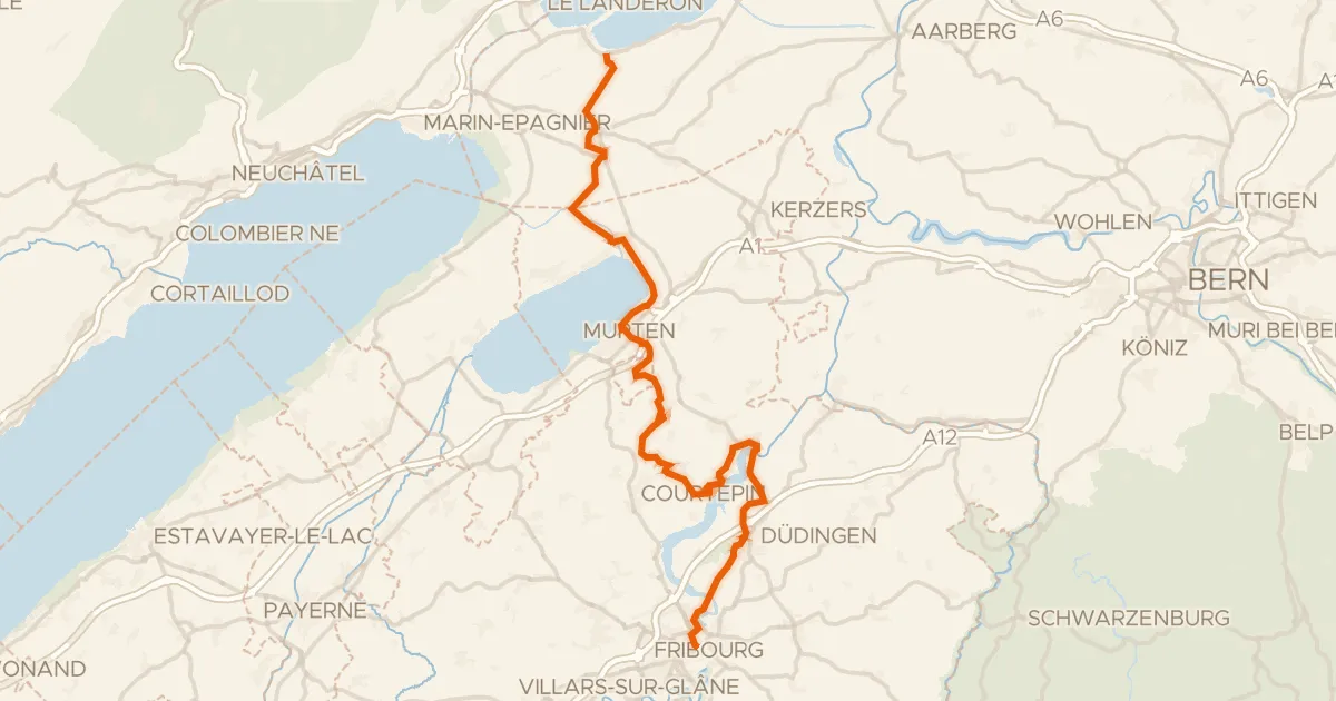 Kaart van de fietsroute Saanenland-Freiburgerland
