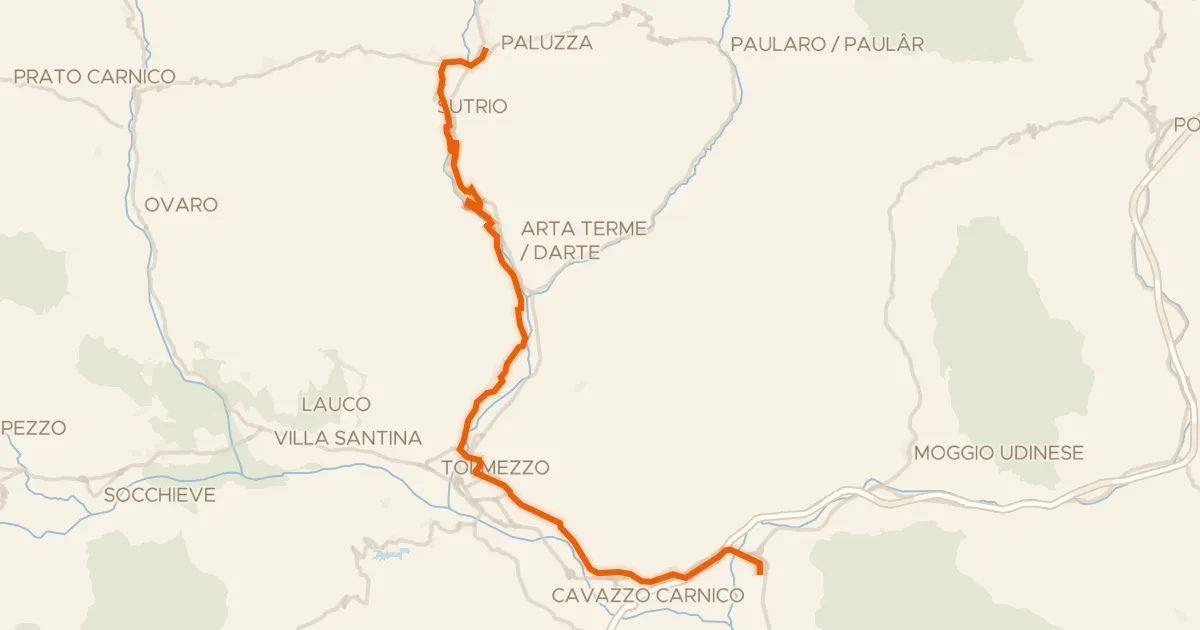 Kaart van de fietsroute FVG8 - Ciclovia della Carnia