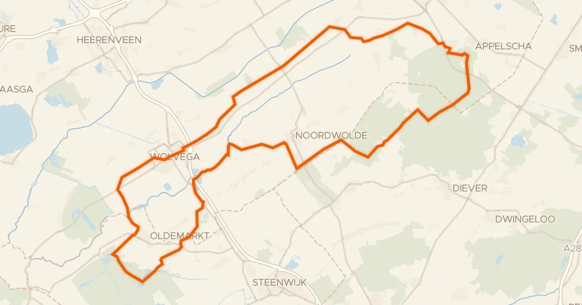 Map of the cycling route Rondje De Mars en Weerribben