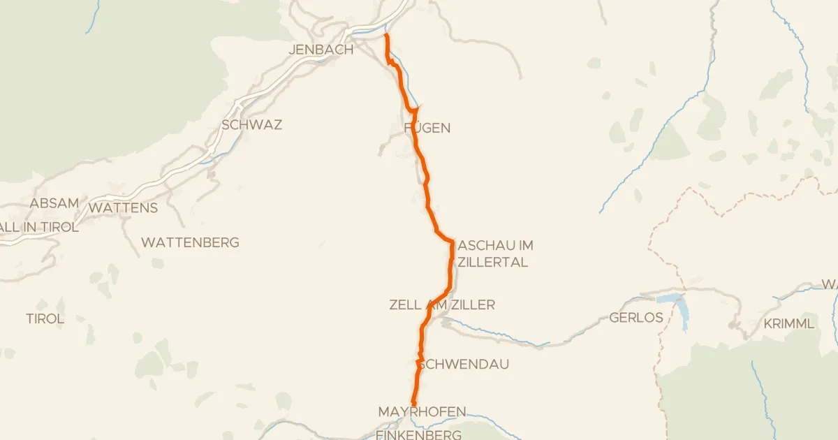 Map of the cycling route Zillertal-Radweg