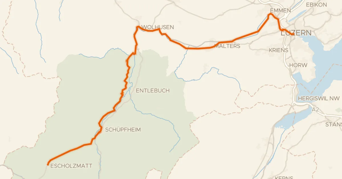Kaart van de fietsroute Emmental–Entlebuch