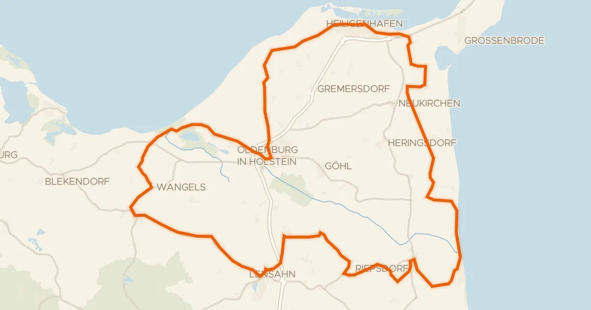 Map of the cycling route Langs Schloss Weißenhaus en Wesseker See
