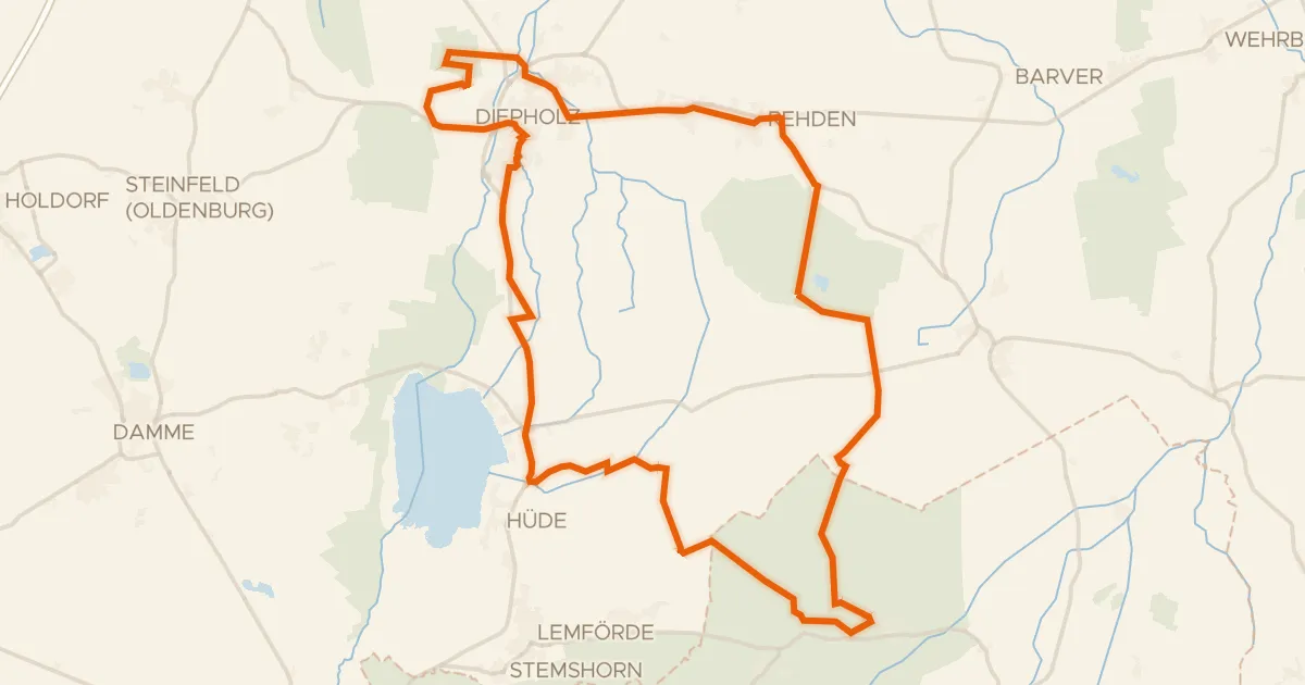Kaart van de fietsroute Rondje Diepholzer Schloss en Rehdener Geestmoor