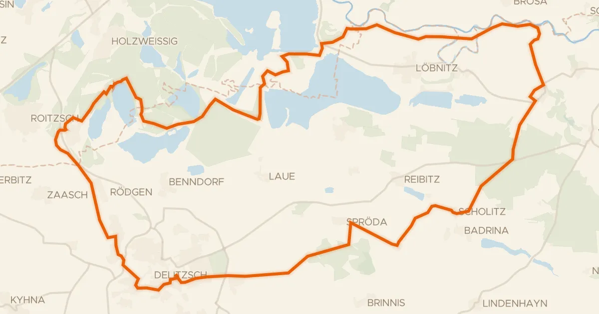 Kaart van de fietsroute Rondje Barockschloss Delitzsch en Paupitzscher See