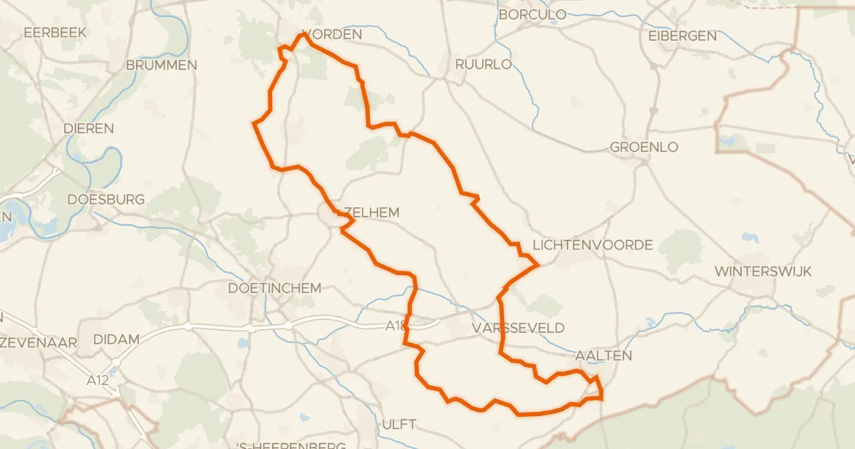 Kaart van de fietsroute Rondje Kasteel Vorden en Boven-Slinge