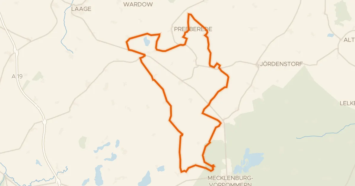 Kaart van de fietsroute Rondje Herrenhaus Schwiessel en Teterower Heidberg