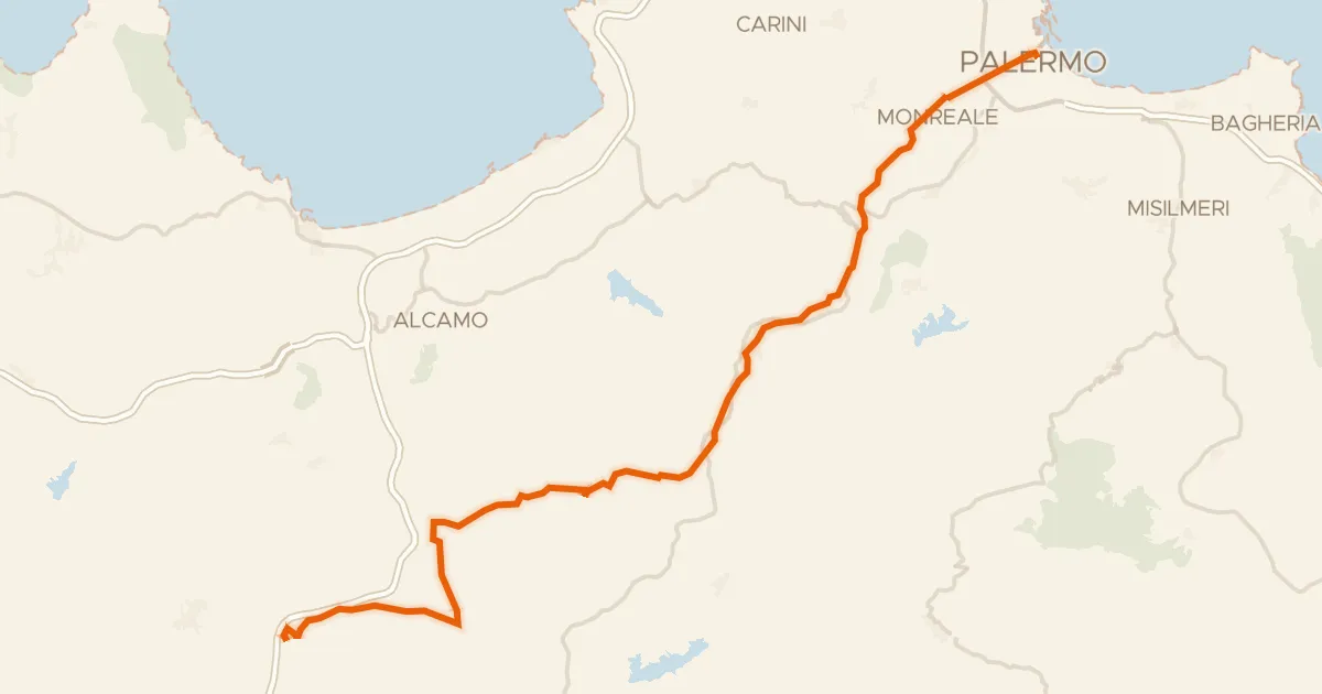 Kaart van de fietsroute Sicily Divide, Tappa 1 VAR