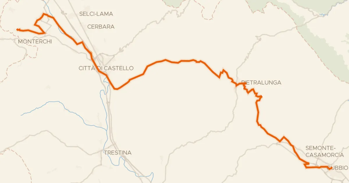 Kaart van de fietsroute ABT Tappa 12: Citerna - Gubbio