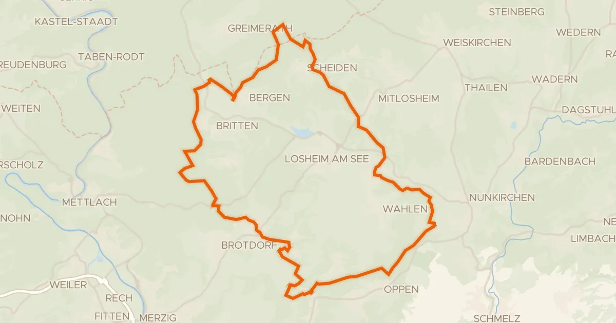 Kaart van de fietsroute Rondje Die Römerburg en Saarschleife und Leukbachtal