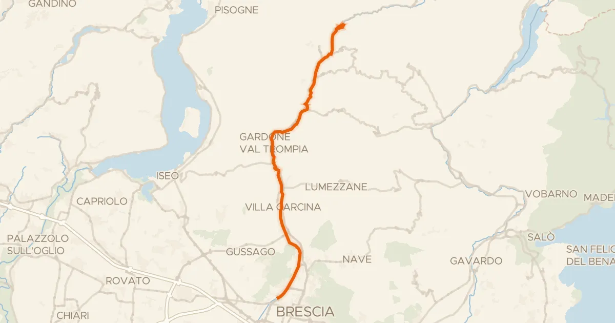 Map of the cycling route Brescia - Bovegno (Slow Bike)