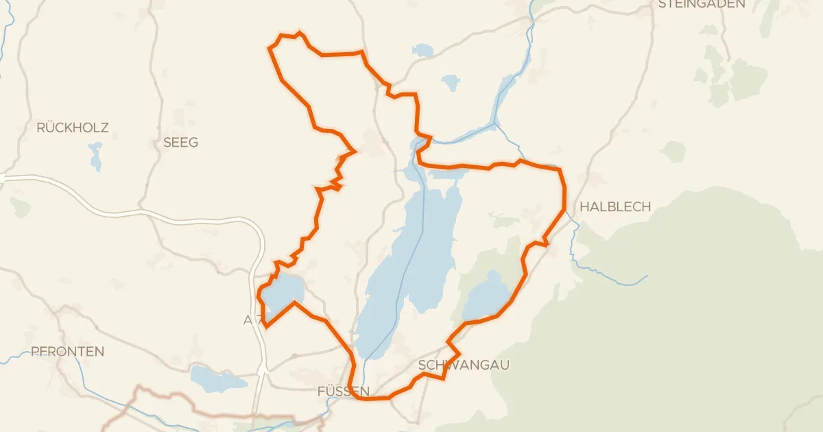Kaart van de fietsroute Rondje Burgruine Hopfen am See en Bannwaldsee