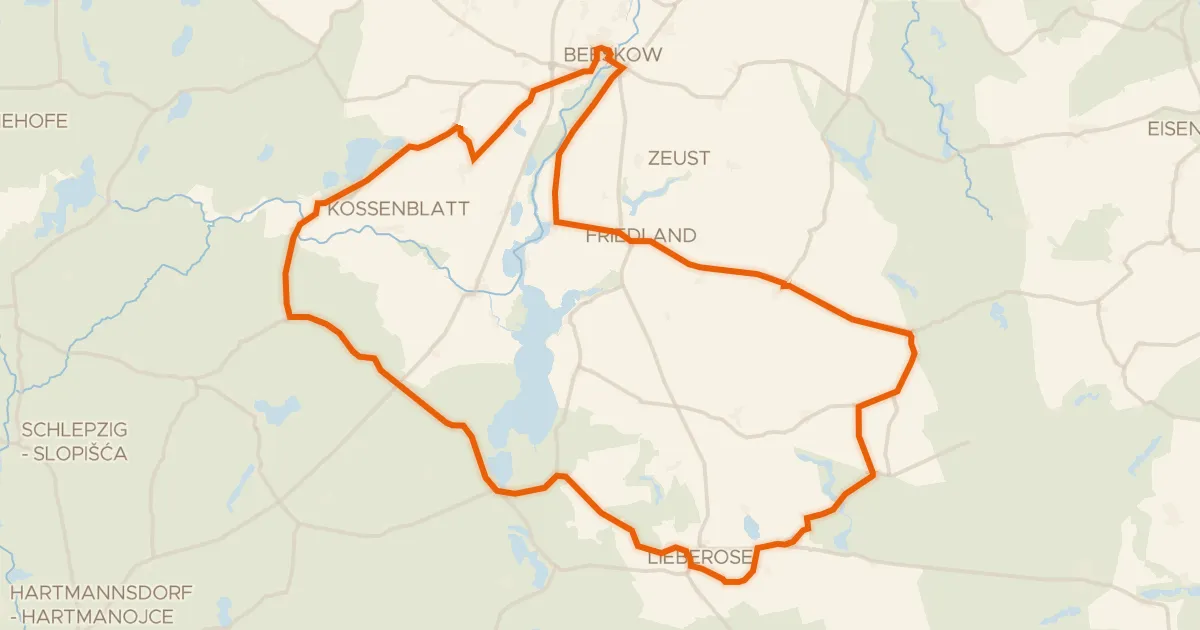 Kaart van de fietsroute Rondje Schloss Lieberose en Burg Beeskow