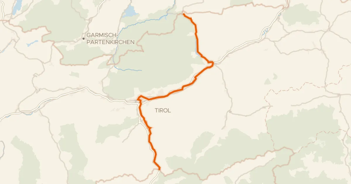 Map of the cycling route Munich-Venice - part Austria