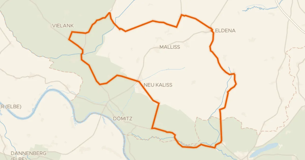 Kaart van de fietsroute Langs de Löcknitz en de Rögnitz