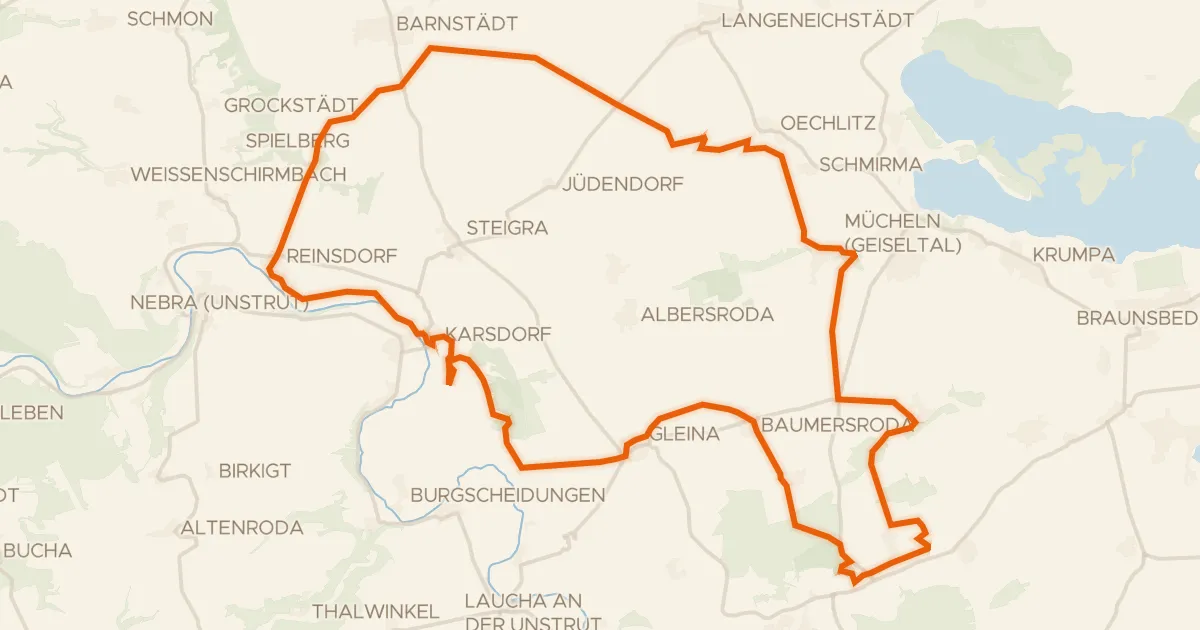 Kaart van de fietsroute Rondje Neue Göhle en Unstrut