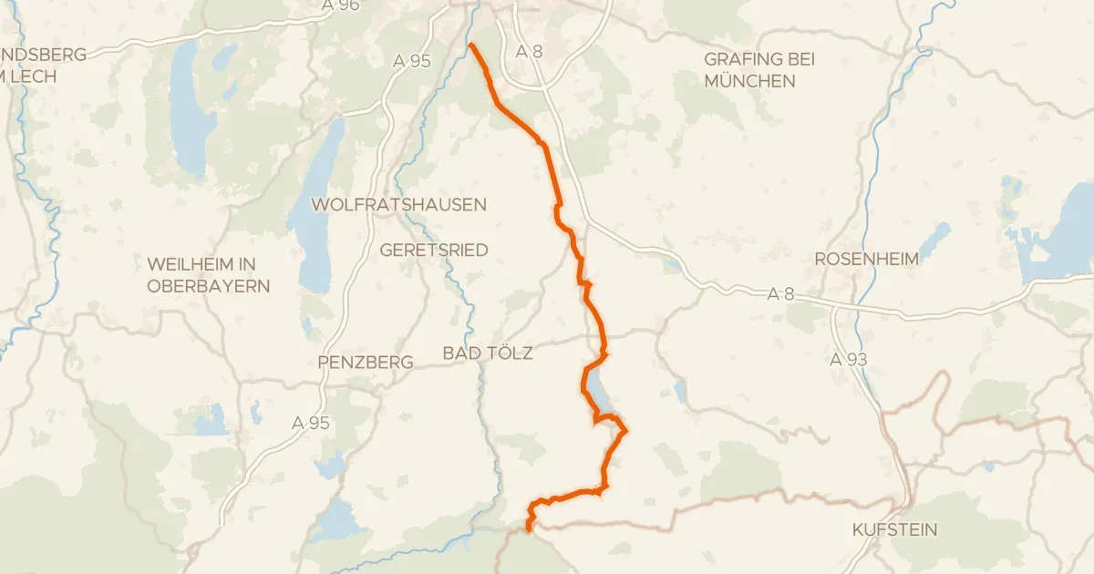 Kaart van de fietsroute München - Venezia - Teil Deutschland 2b