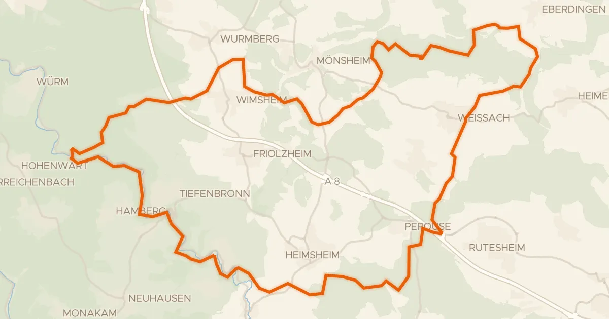 Map of the cycling route Rondje Burg Steinegg en Unteres Würmtal