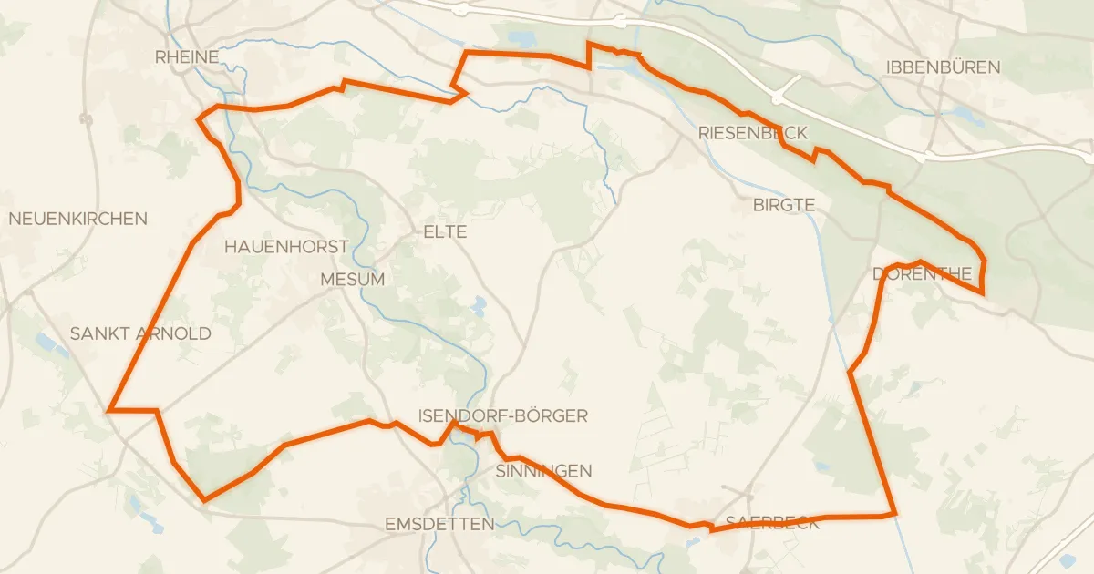 Kaart van de fietsroute Rondje Dörenther Klippen en Feuchtgebiet Saerbeck