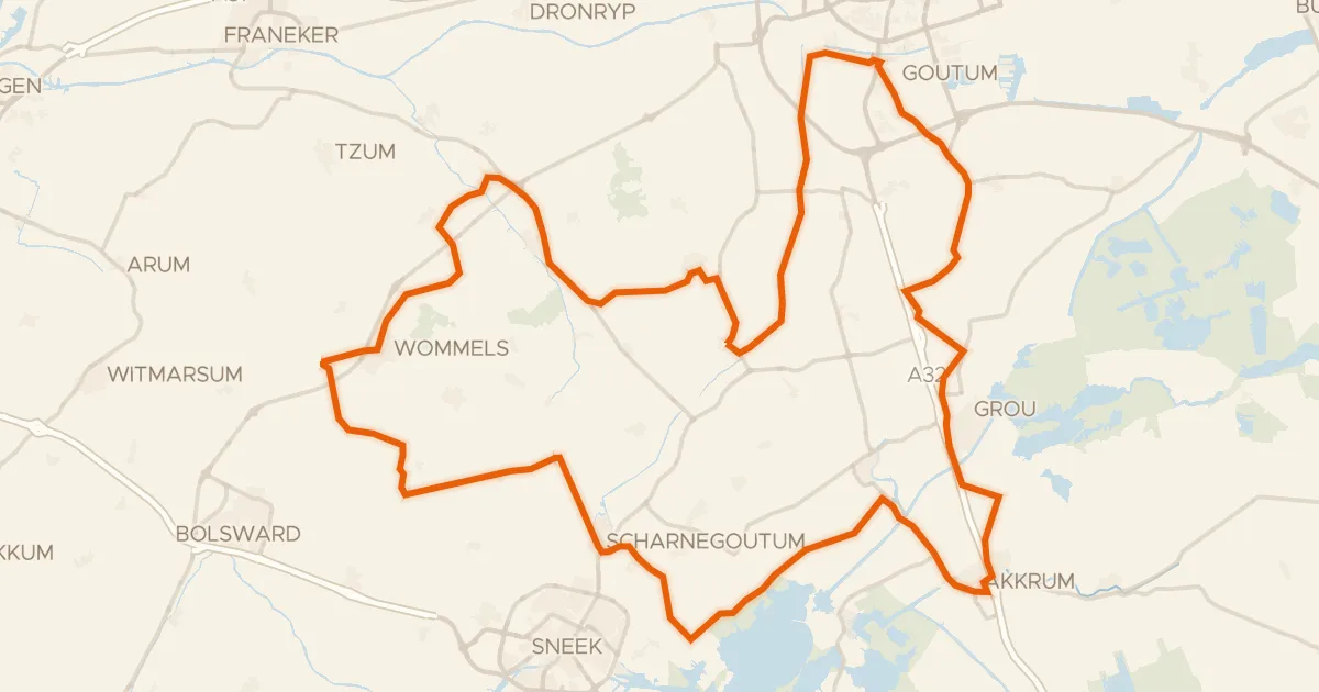 Map of the cycling route Rondje langs de Snitser Mar en de Kramersmolen