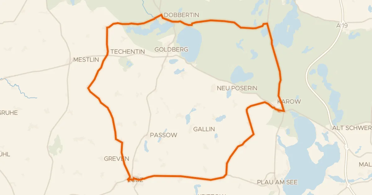Map of the cycling route Rondje Krakower Obersee en Mildenitz