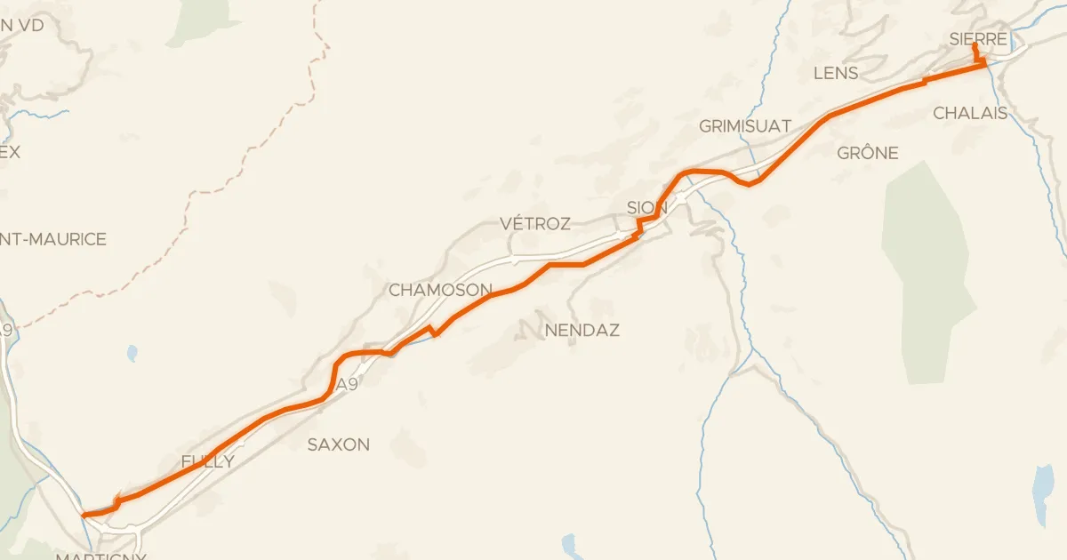 Kaart van de fietsroute Rhône-Route