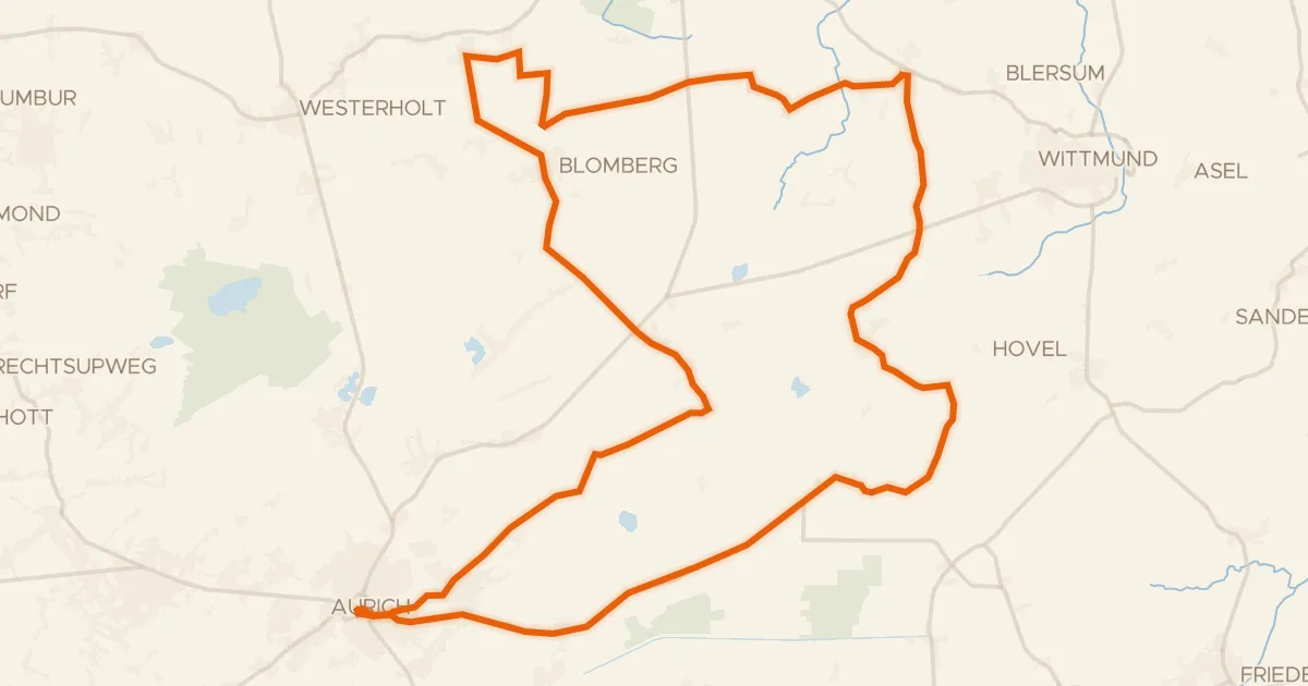 Kaart van de fietsroute Rondje Auricher Schloss en Wittmunder Wald