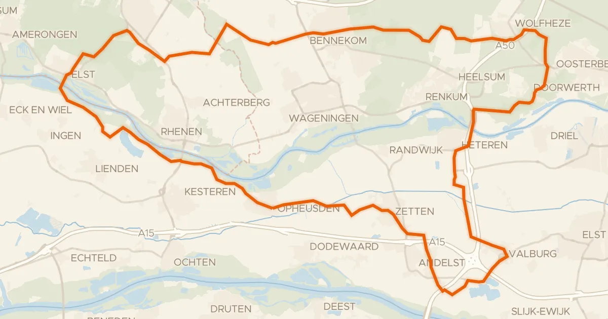 Map of the cycling route Rondje Kasteel Doorwerth en De Marsch