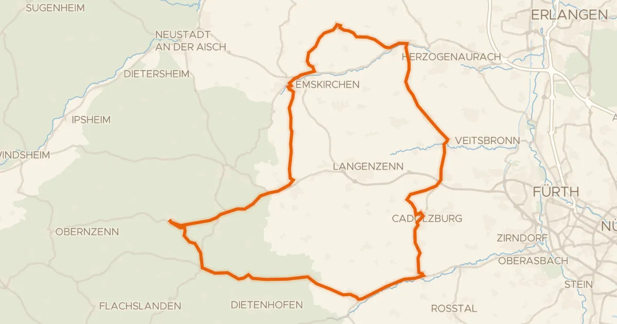 Kaart van de fietsroute Rondje Schloss Trautskirchen en Burg Cadolzburg