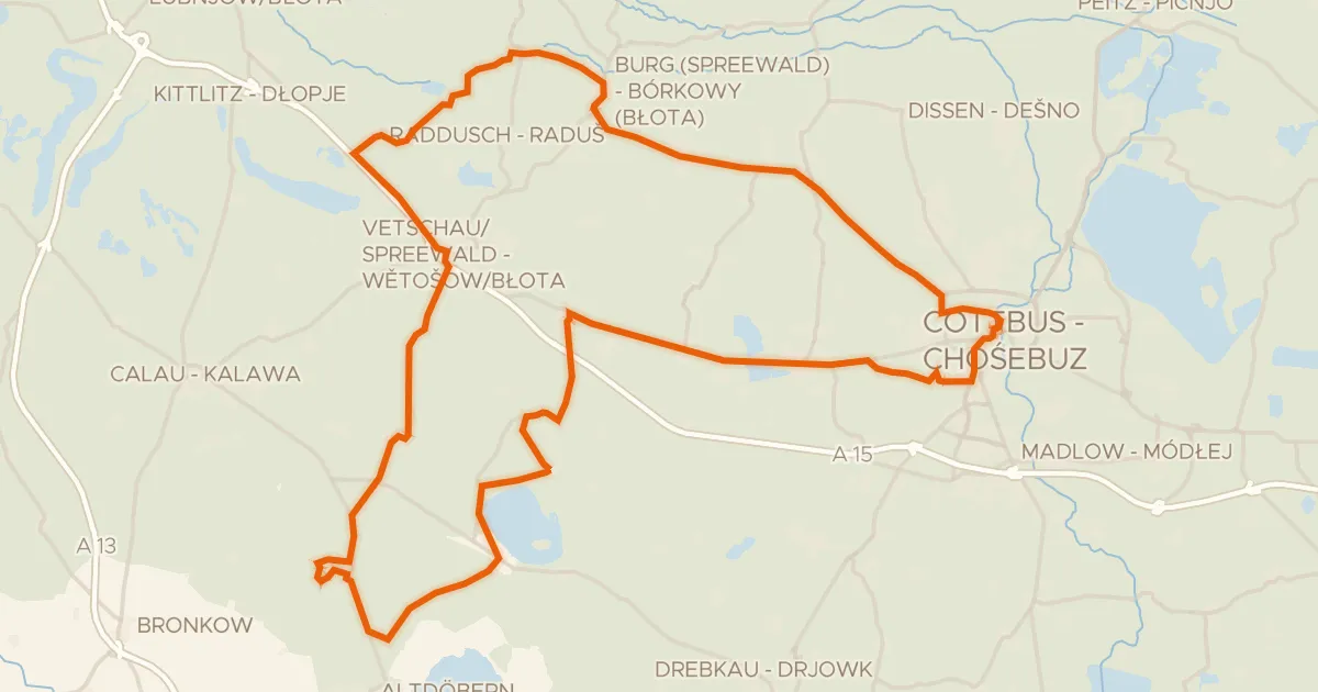 Kaart van de fietsroute Rondje Stadtschloss Vetschau en Spreewald
