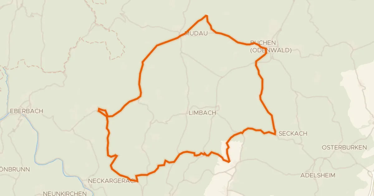 Kaart van de fietsroute Rondje Schloss Bödigheim en Seckachtal
