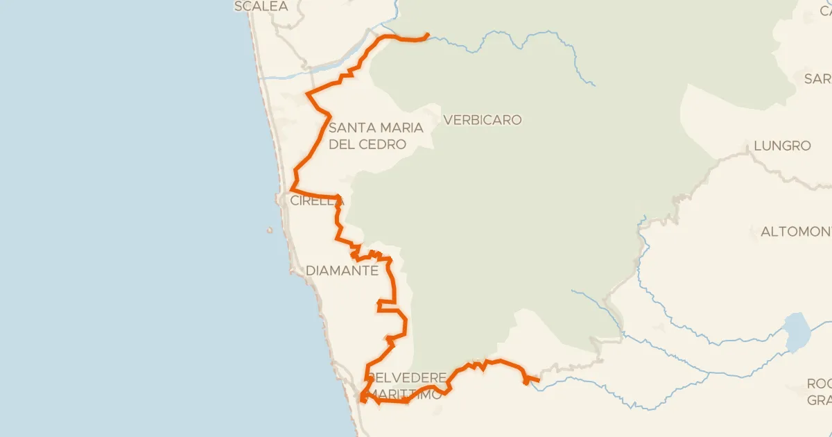 Map of the cycling route ABT Tappa 29: Orsomarso - Sant’Agata di Esaro