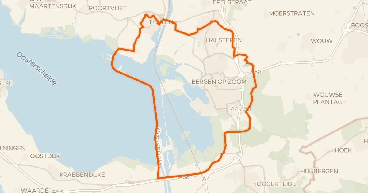 Kaart van de fietsroute Rondje Vesting Tholen en Fort De Roovere